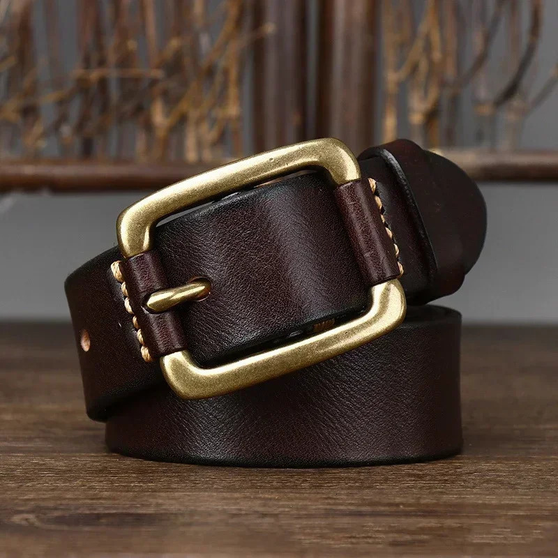 3.8CM pure denim high-quality mens leather belt mens belt mens brass buckle fancy retro jeans denim Cintos 241115