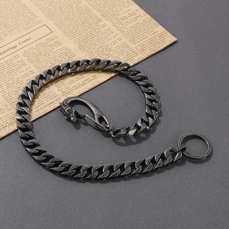 Fongten 60cm Keychain Wallet with Chain Rock Punk Cuban Pants Chain Dragon Buckle Stainless Steel Hip Hop Jewelry Mens Keychain 241115