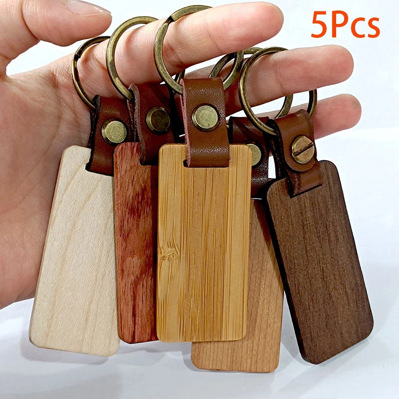 5 cherry wood keychains sturdy and durable. DIY lightweight backpack pendant with PU keychain 241115