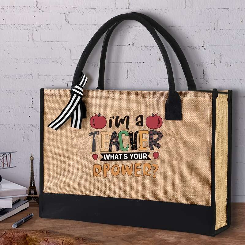 1pc Casual Style Large Capacity Tote Women, Reusable Waterproof ing, Thick Canvas Shoulder Bag for Travel and Beach Vacation