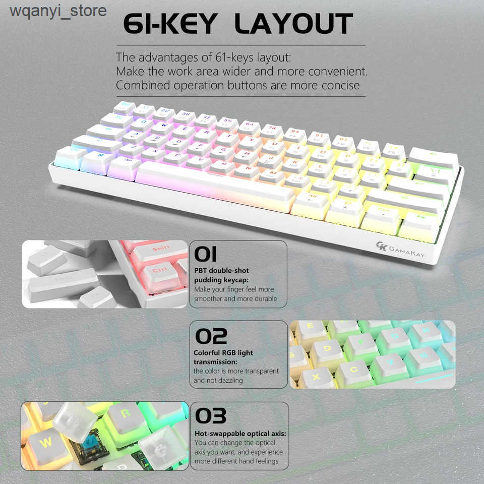 Keyboards GamaKay MK61 60% wired RGB mechanical keyboard Gateron optical switch Pudding keyboard 61 key thermal switch gaming keyboard L240910