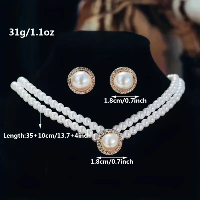 3 pieces/set of cute ladies imitation pearl round pendant necklace earrings jewelry set 241115