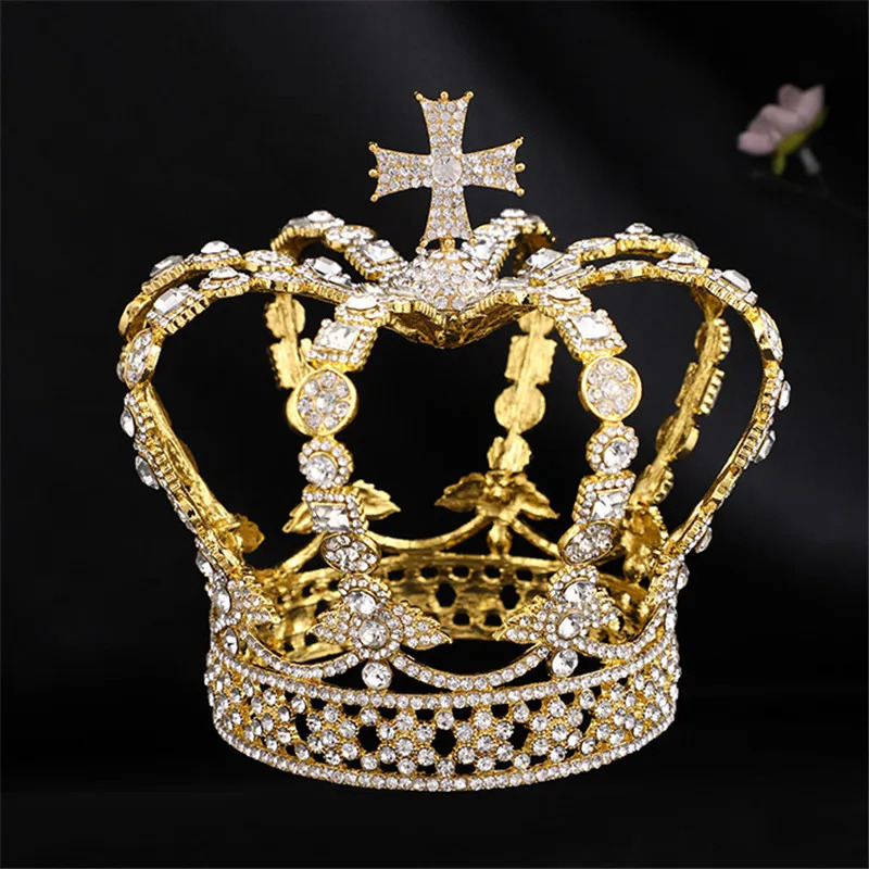 Mens Cross Crown Baroque Bridal Wedding Crown Royal Queen Headwear Birthday Party Hair Jewelry Accessories Ball Dress 241114