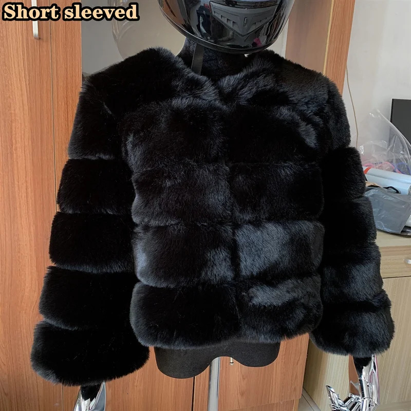 Winter coat for faux fur women outerwear short jacket furry fluffy woman 241115