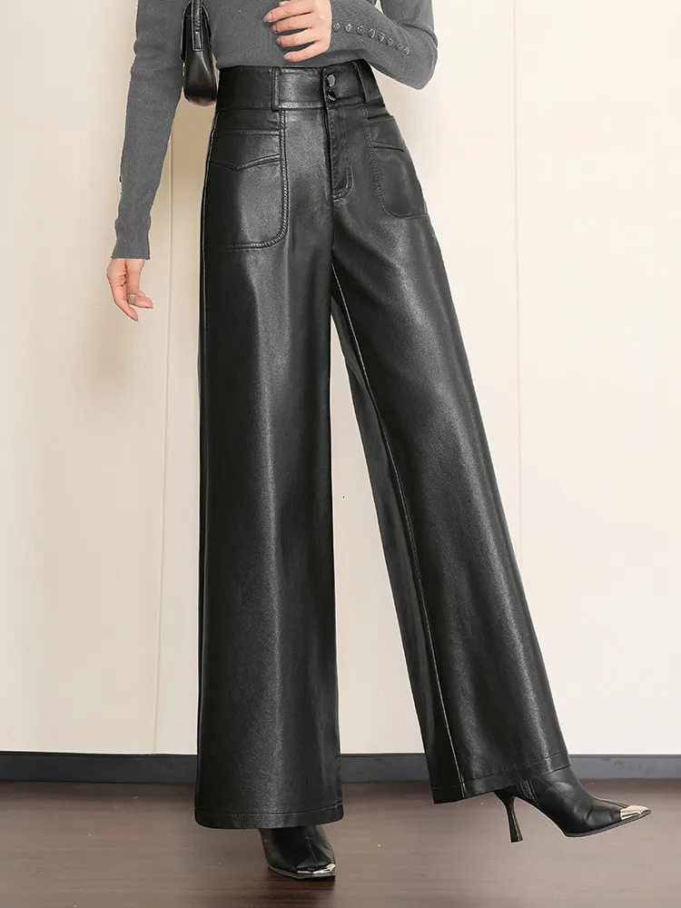 ZUZK highquality womens PU leather wedding pants autumn and winter fashionable warm elegant 241115