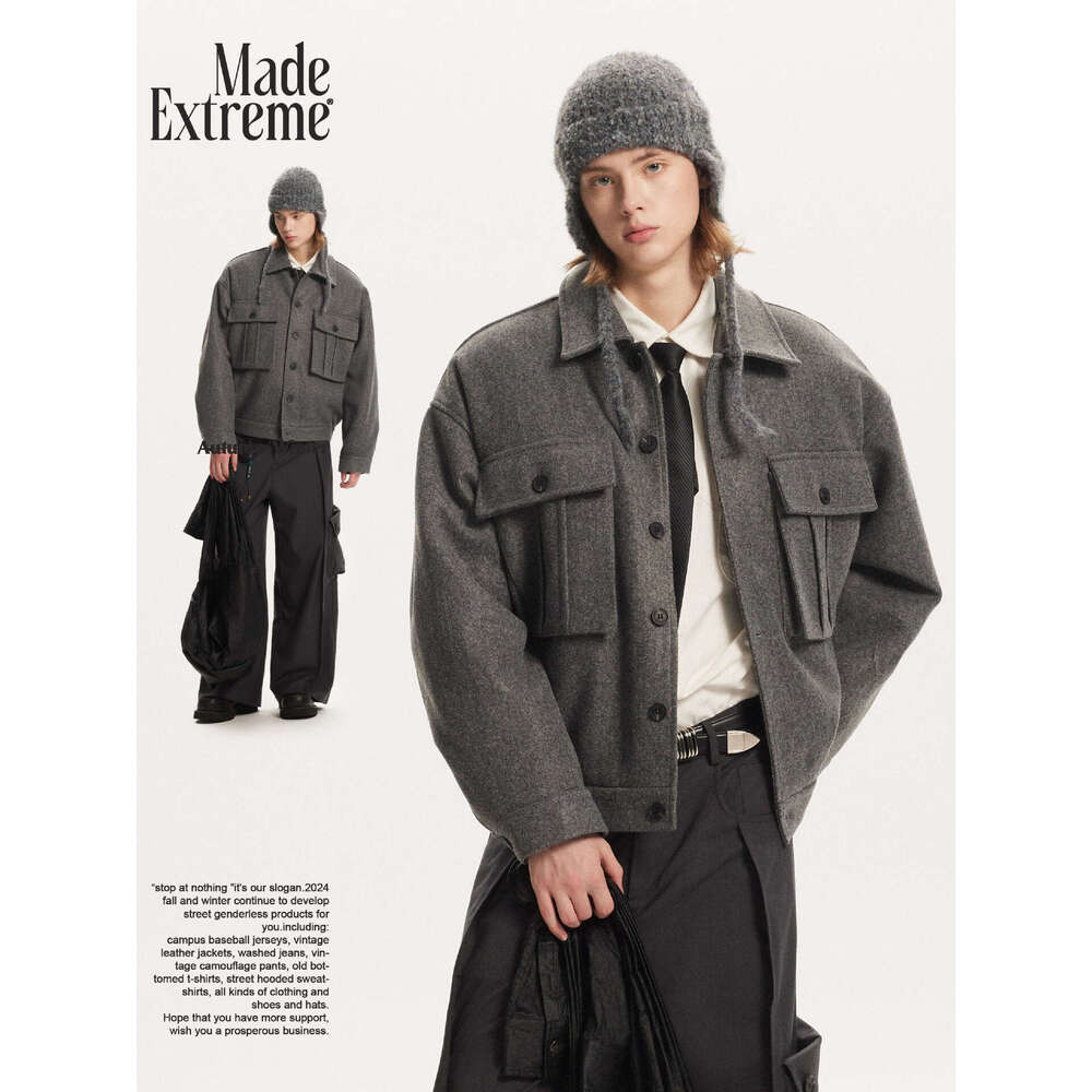 MADEEXTREME Men's Autumn And Winter High-End Woolen Loose Shirt Style Jacket, Thickened Warm Coat