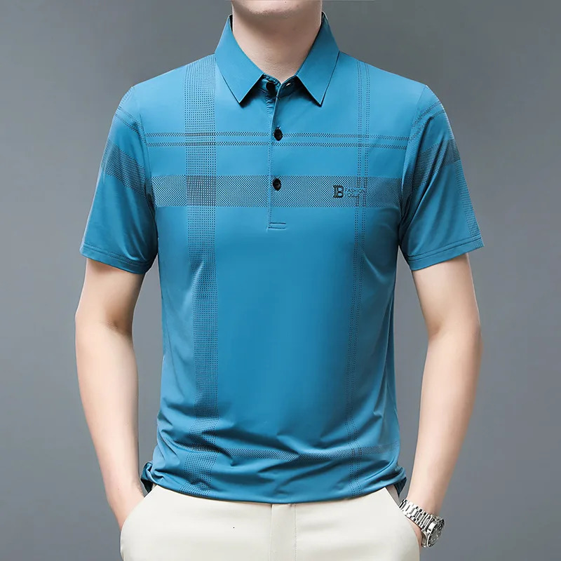 Summer Mens Clothing Short Sleeve Turn-down Collar Polo T-shirt Ice Silk Thin Loose Business Fashion Casual Tops 240407