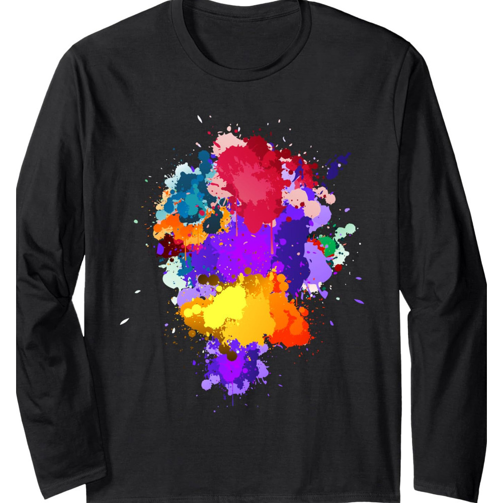 Long Sleeve Shirts for Men sweatshirt Colorful Splash Fun Artist Watercolor Funny Gift Long Sleeve Tee Streetwear Casual tops clothes fashion