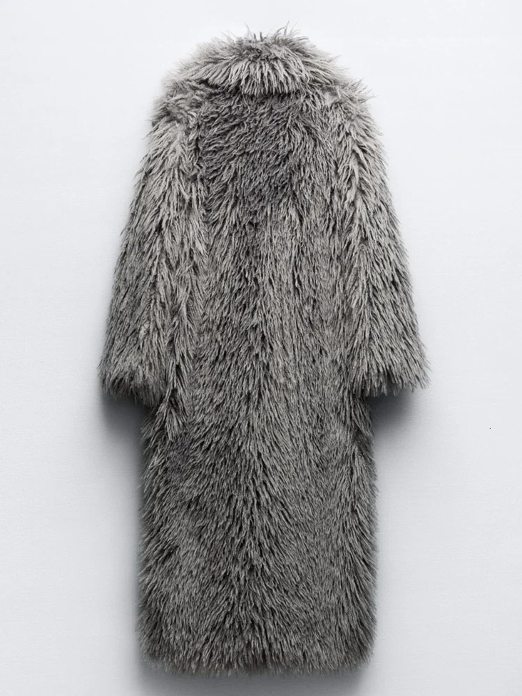 RR2868 Oversized XLong Faux Fur Coats For Women Mongolian Fluffy Pockets Winter Cotton Liner Long Jackets 241115