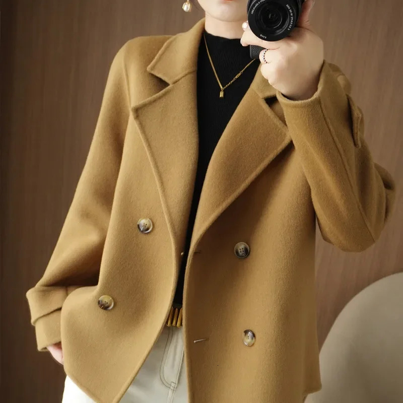 Womens Fashion Wool Coat Cut Autumn/Winter Small Loose Jacket Reversible Season Set Collar 241115