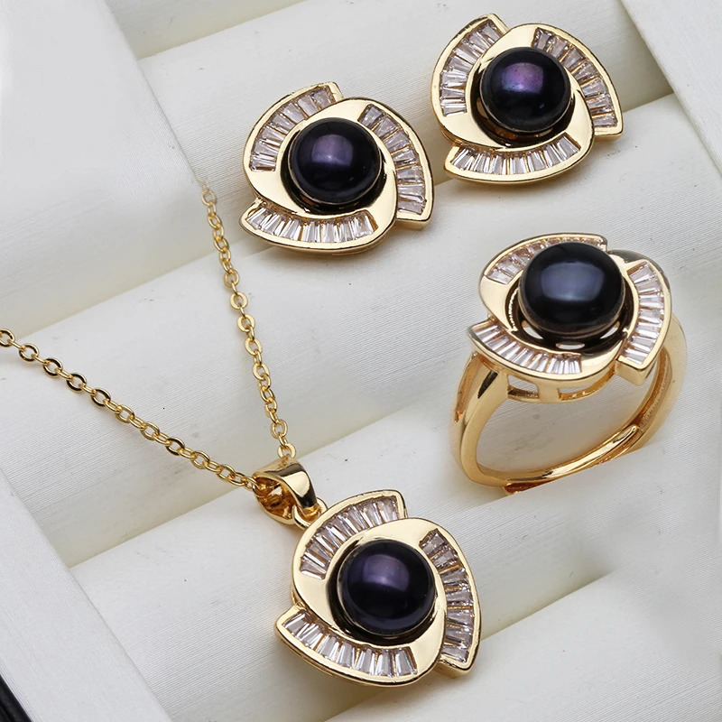 real pearl necklace and earring set 18K gold-plated elegant pearl set birthday mothers gift white 241115