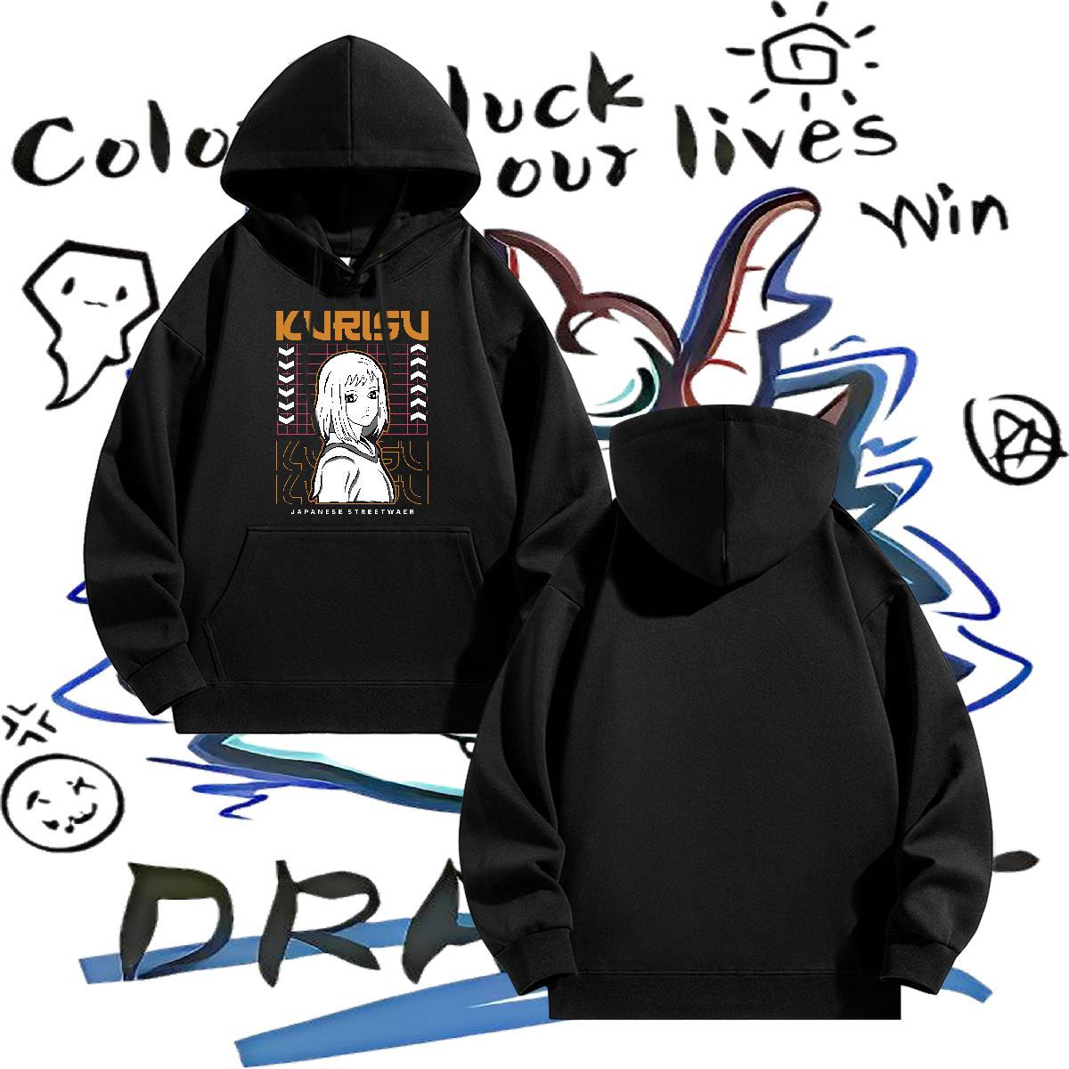 Brand Mens Hoodie Sweatshirt Anime Printing Street Warm Men Clothes Hoodie Hooded Collar Long Sleeves Floral Print Top Pullover Hoodie Thick Plush