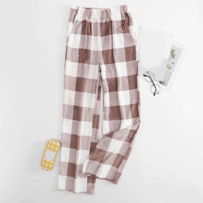 Women's Sleepwear Plaid Pyjama Bottoms For Women Winter Coral Fleece Pajamas Pants Flannel Sleep Warm Trousers Home Wear