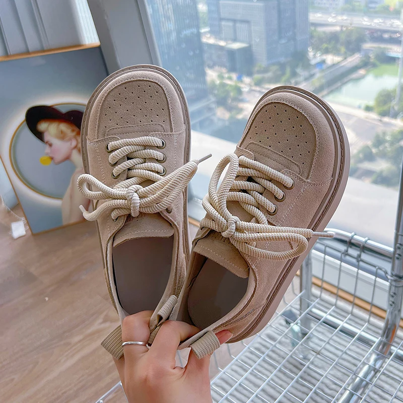 AIYUQI 2024 New Women's Sneakers Shoes Flat-soled Work Shoes Women Lace-up Retro Thick-soled Student Shoes for Female