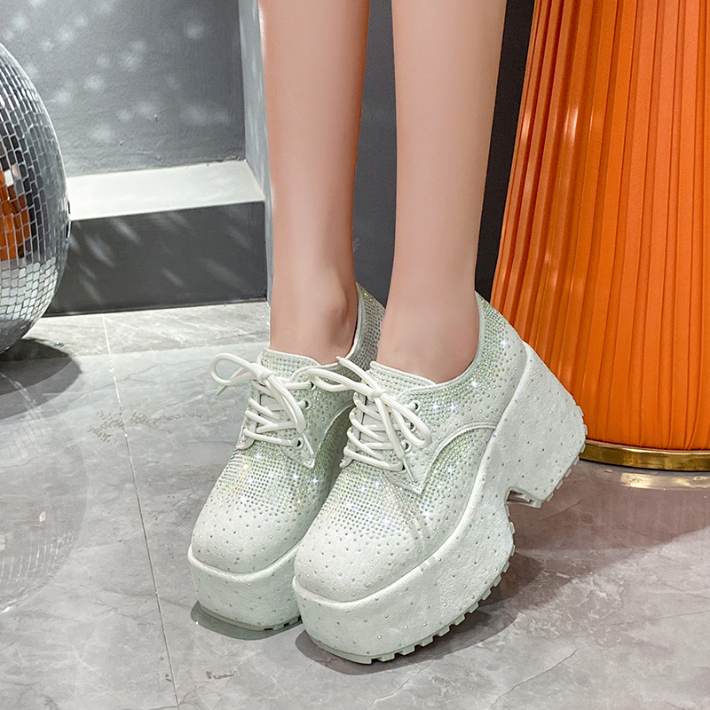 2025 New Luxury Designer High Top Women's Shoes Fashion 9.5CM Thick soled Shoes Shining Water Diamond Thick soled Sports Shoes High quality Casua