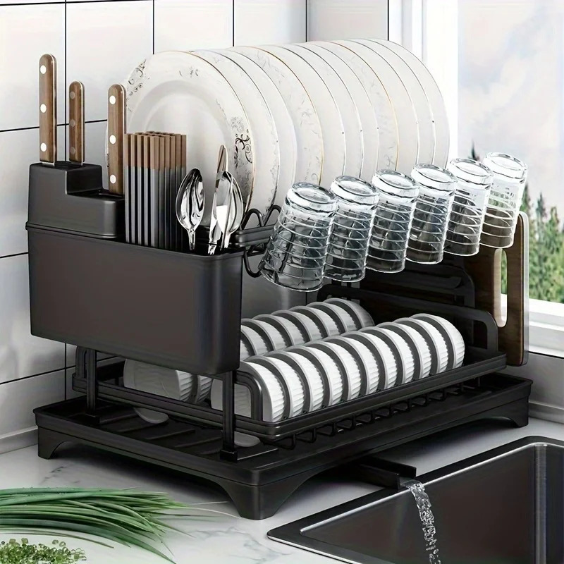 2-layer disk drying rack kitchen bowl drain storage rack table piece drain rack knife fork water cup storage rack 241115