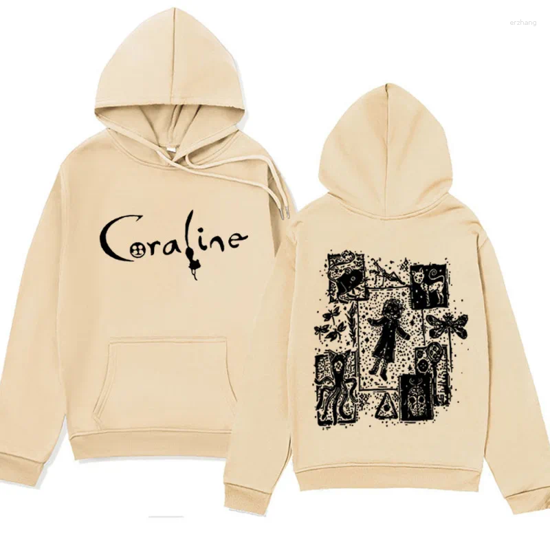 Men's Hoodies Coraline Movie Graphics Vintage Hoodie 2024 Fashion Oversized Sweatshirts Funny Gothic Harajuku Fleece Pullover Male