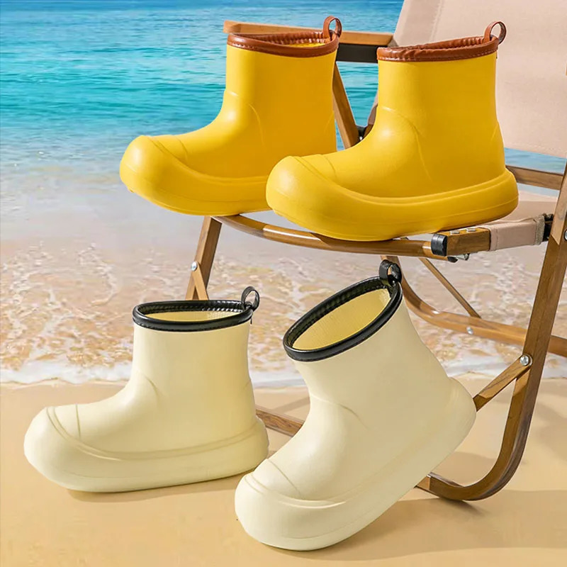 Rain Boots Women EVA Waterproof Comfortable Round Toe Rain Shoes Soft Platform Thick Sole Outdoor Wading Camping Rubber Shoes 241114