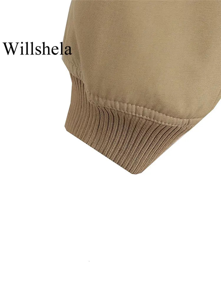 Willshela Women Fashion Solid Bomber Jackets Coat With Pockets VNeck Single Breasted Long Sleeves Female Chic Lady Outfits 241115