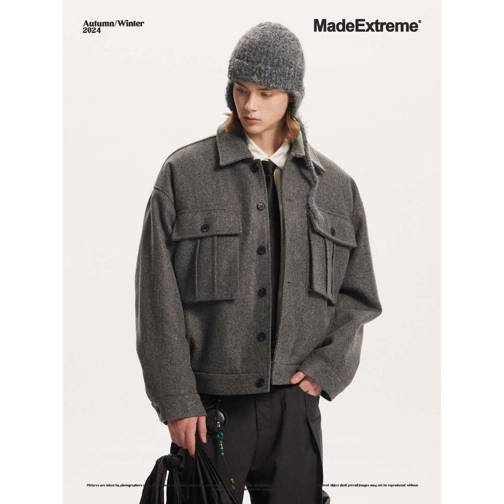 MADEEXTREME Men's Autumn And Winter High-End Woolen Loose Shirt Style Jacket, Thickened Warm Coat