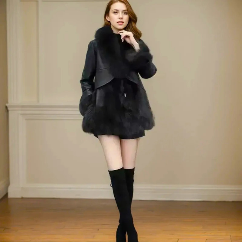 Winter Womens Coat Fashion Faux Sheepskin Fur Patchwork Long Sleeves Coats Trendy MediumLength Buttons Jacket 241115