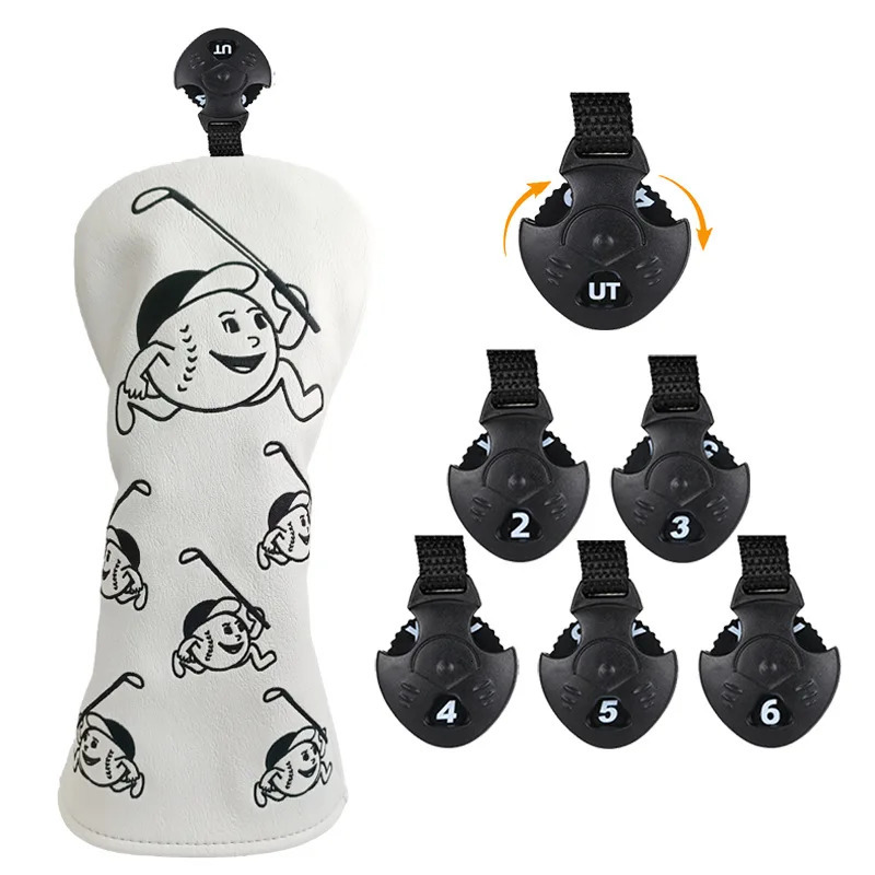 Simple smiley face cute cartoon golf club Headcover #135 UT for Driver Fairway Woods cover Hybrid Covers PU Leather Protector 241115