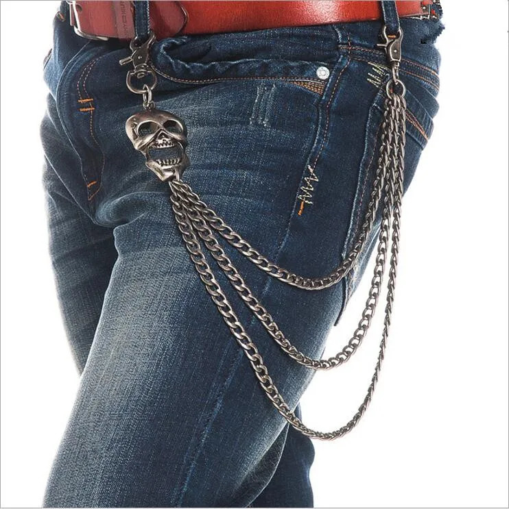 High quality mens jewelry heavy-duty skeleton waist bicycle wallet keychain rock punk Trouser hip-hop leather pants jeans 241115