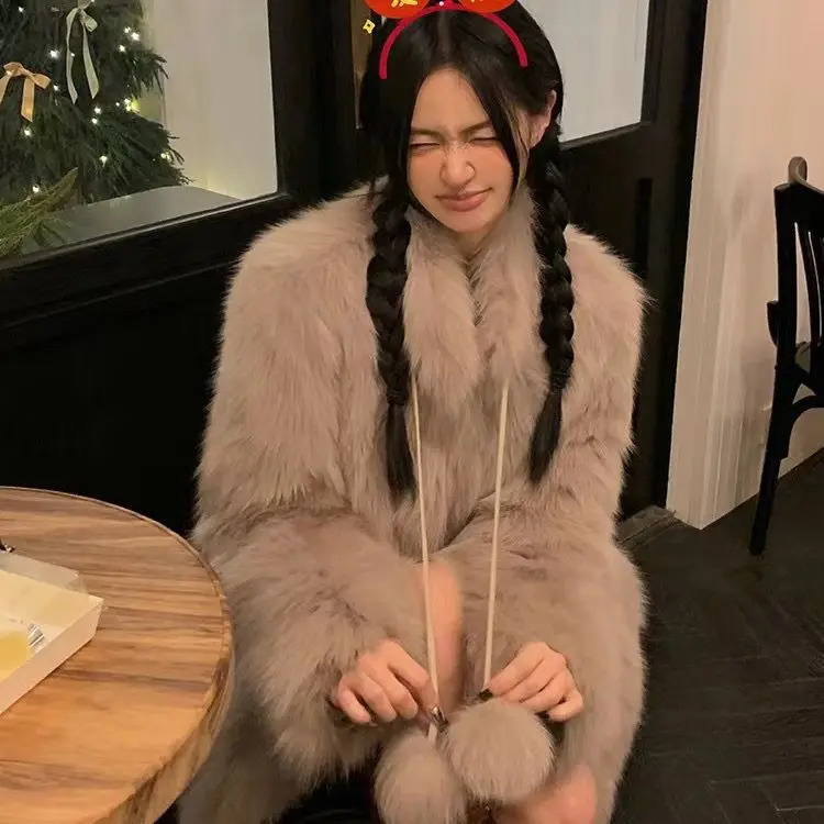 Fur House Womens Milk Ball Style Coat Youthful and Versatile Showing Off Thinness 241115