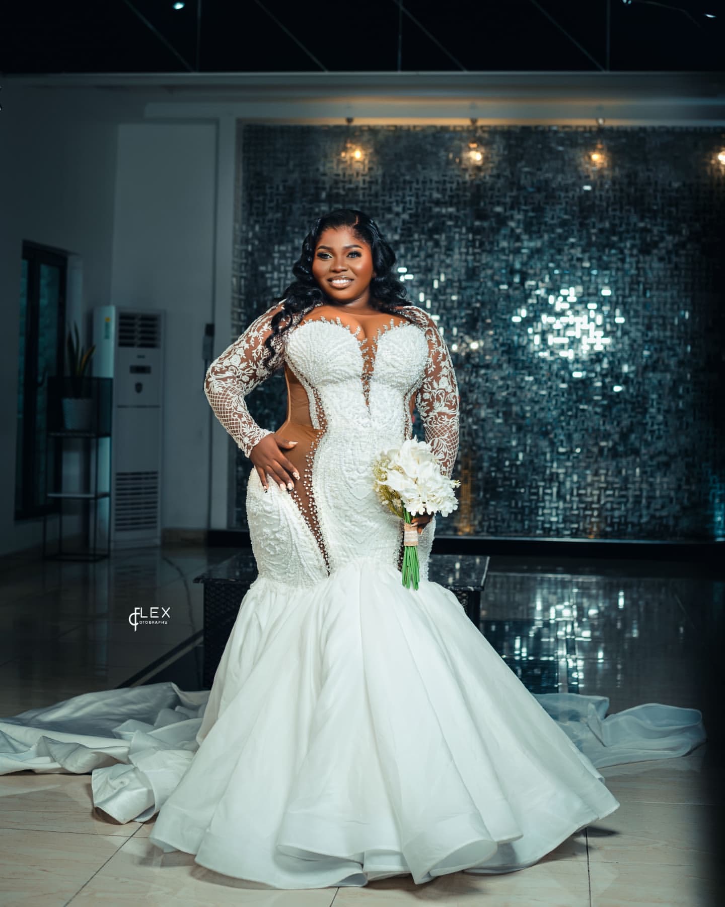 2024 Arabic Aso Ebi Plus Size Ivory Illusion Bride Dresses Beaded Lace Full Sleeves Vintage Bridal Gowns Dress For Bride