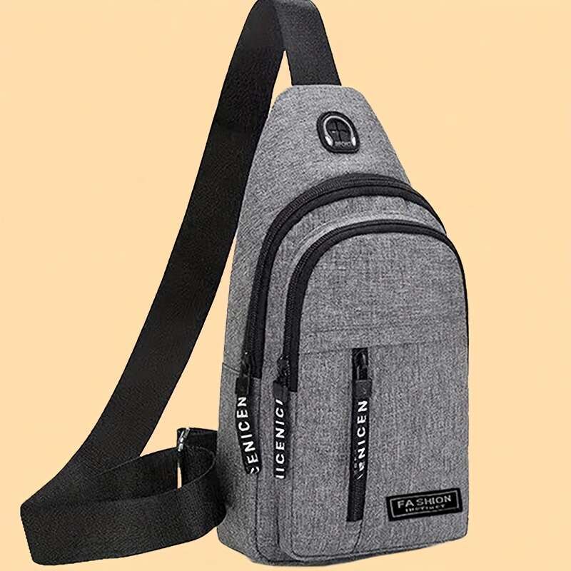Men's Waterproof Nylon Crossbody Chest Bag - Casual Sports & Travel Sg with Zip Closure, Fashionable ing Detail