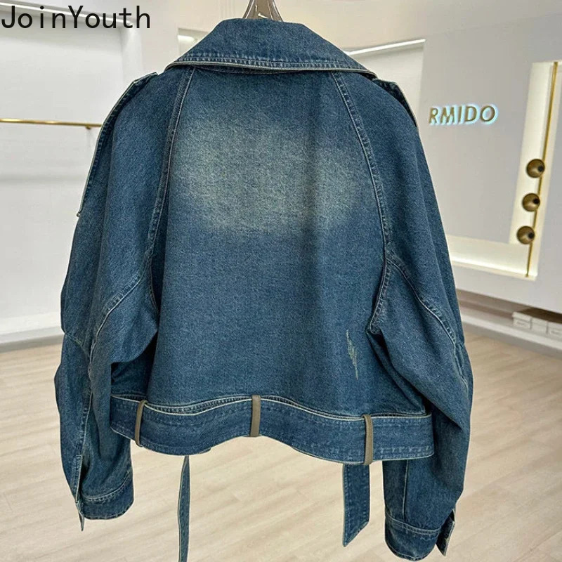 Streetwear denim womens jacket Ropa Mujer patch work leather PU casual jacket Y2k top Harajuku fashion retro jacket 241115