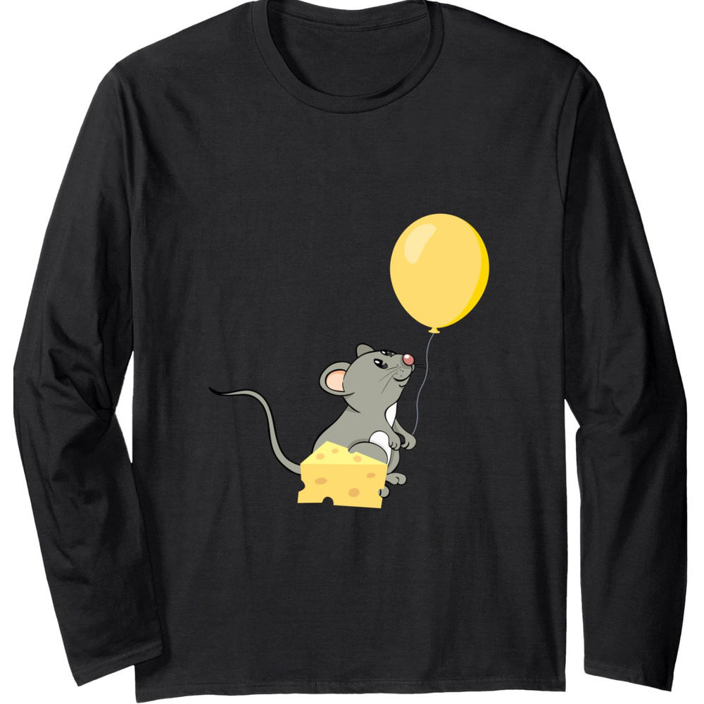 Long Sleeve Shirts for Men sweatshirt Cute Mouse Playing With A Balloon & Cheese Cake Gift Long Sleeve Tee Streetwear Casual tops clothes cool