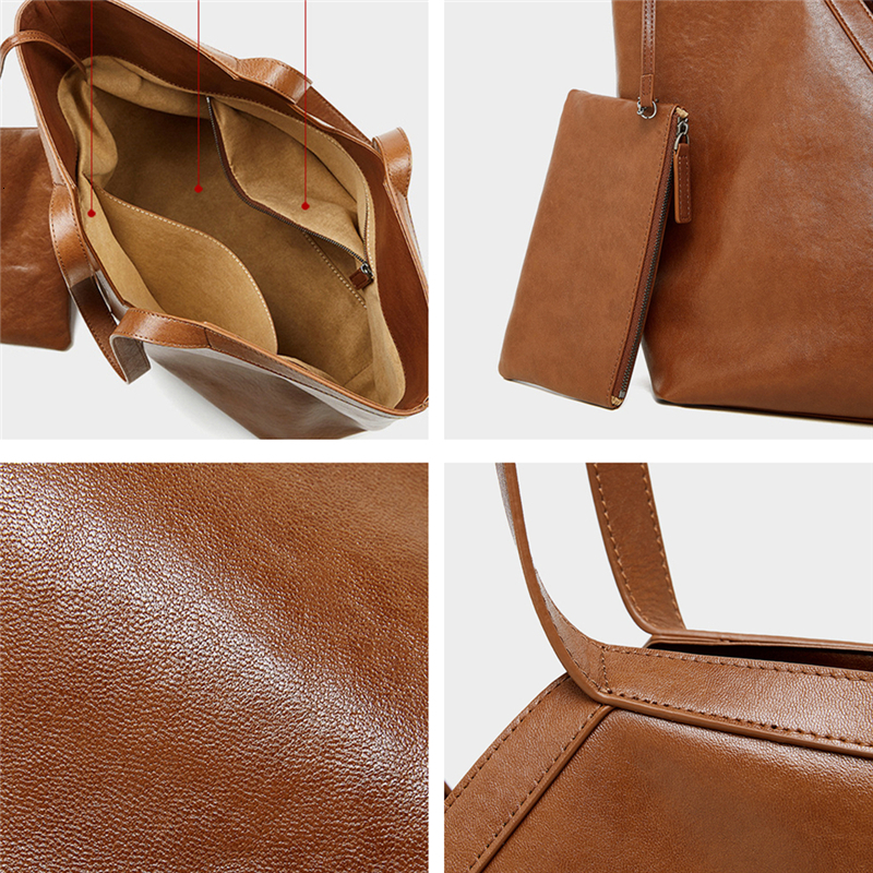 2 Pcs/Set Cow Genuine Leather Large Tote Shoulder Bags For Women Winter Designer Commuter Shopper Ladies Handbags Vintage BagVoyage