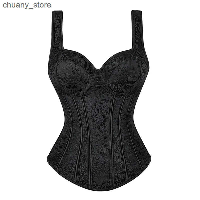 Belts Women Corset with Straps Black Overbust Corsets Vest Plus Size Steampunk Corsets and Bustiers Lace Up Boned Jacquard Corset Top L240910