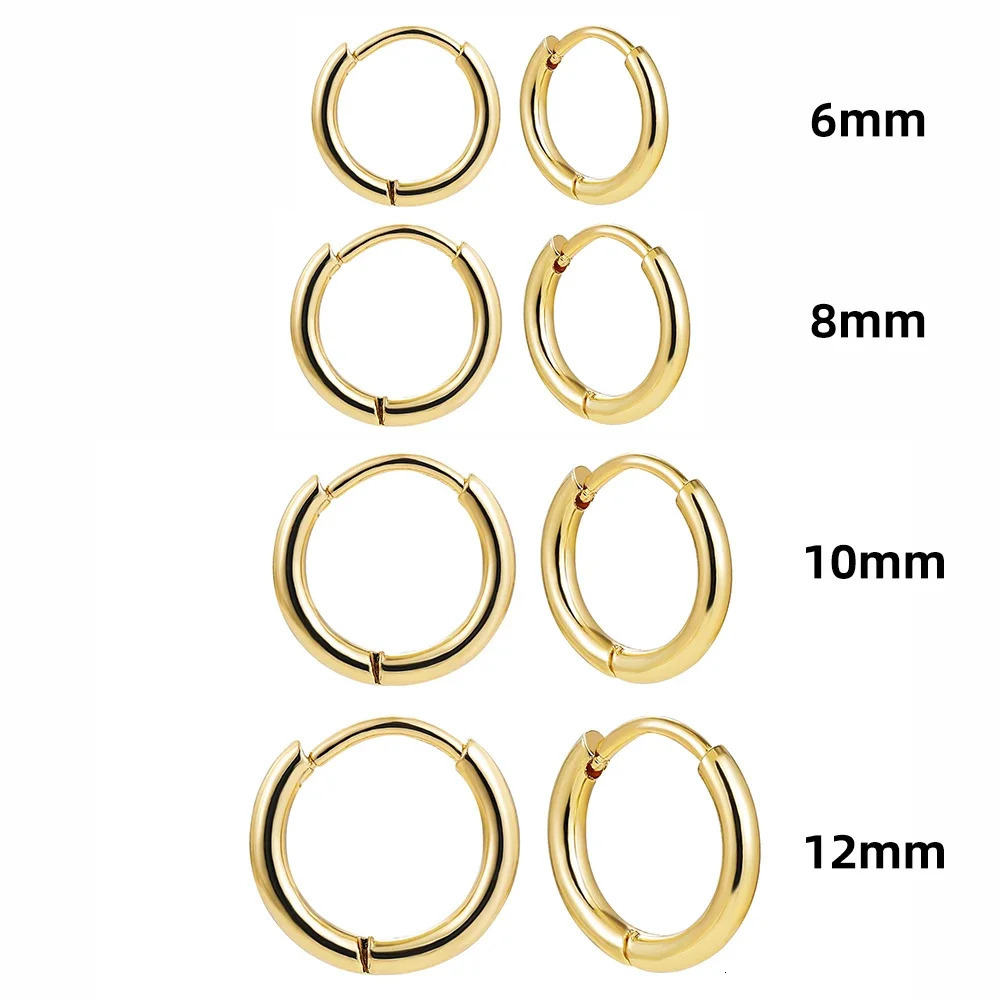 4Pairs Stainless Steel Solid Round Rings Earrings Set for Women Men Stackable 18K Gold Plated Tiny Ear Cartilage Hoops 241114