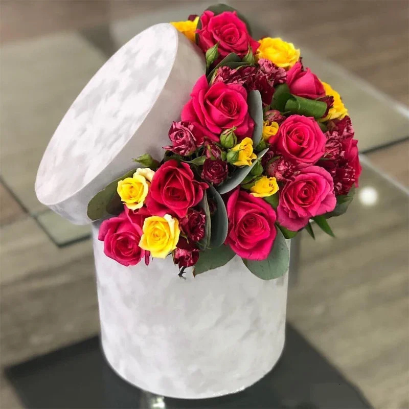 3 pieces/set of circular velvet gift box flower holder bucket gift packaging box Bouquet packaging box party supplies 241115