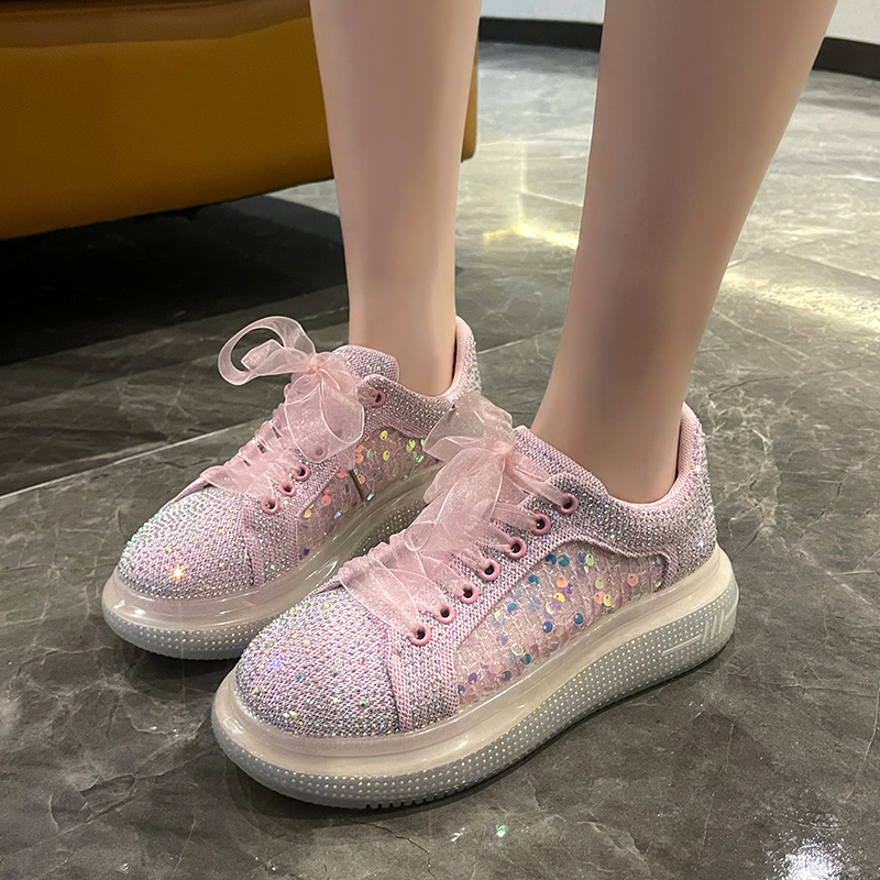 Women's Luxury Flat Shoes Shining Water Diamond Sports Shoes Rubber Transparent Thick soled Shoes Designer Casual Shoes High Quality Fashion Wome