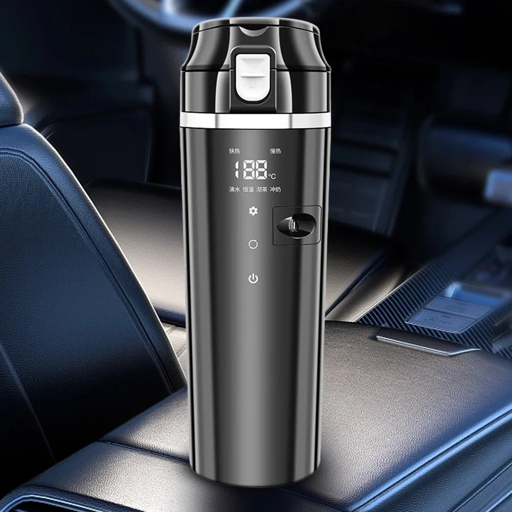 12V24V Car Heating Cup Digital LCD Display Electric Kettle Stainless Steel Heated Smart Mug 500ML Coffee Milk 241115