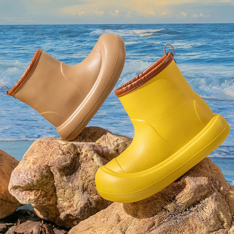 Rain Boots Women EVA Waterproof Comfortable Round Toe Rain Shoes Soft Platform Thick Sole Outdoor Wading Camping Rubber Shoes 241114