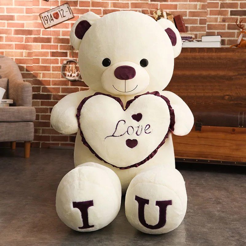 100cm Big I LOVE YOU Teddy Bear Plush Toy Lovely Huge Stuffed Soft Doll Lover Kids Valentines Day Gift For Girlfriend 240401