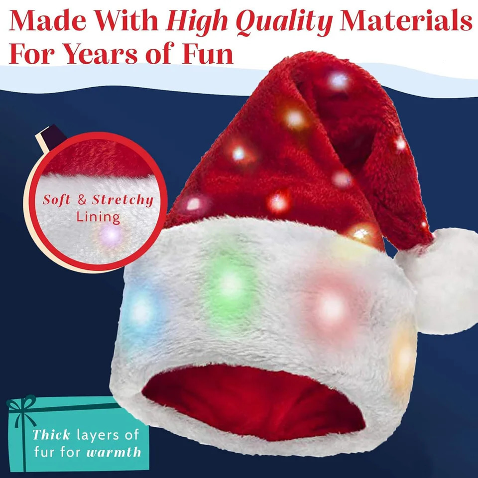 Santa Hat LED Light Year Cute Kids Adults Cap Funny Christmas Hats for Kids Adults Winter Gift Holiday Party Decorate 241115