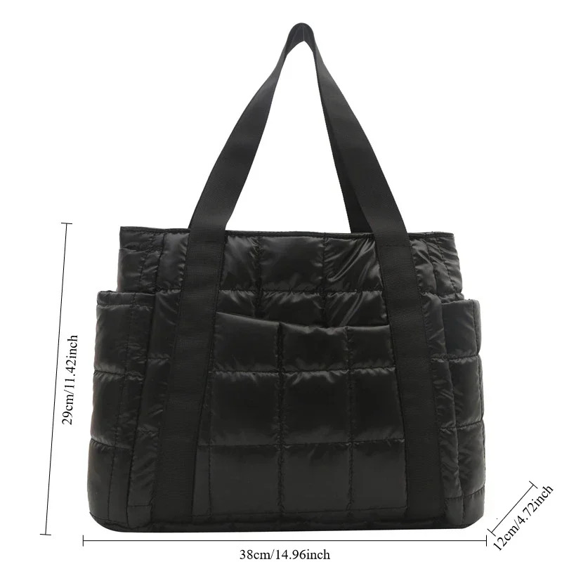 Space Padded Women Shoulder Bags For Winter 2024 Large Capacity Black Handbags Designer Nylon Cotton Warm Tote Solid