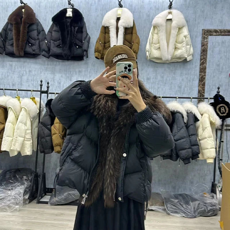 women winter down jacket 2024 Real Raccoon Fur Thick Warm 90 White Duck Down Coat Female Parkas Waterproof Fashion 241115