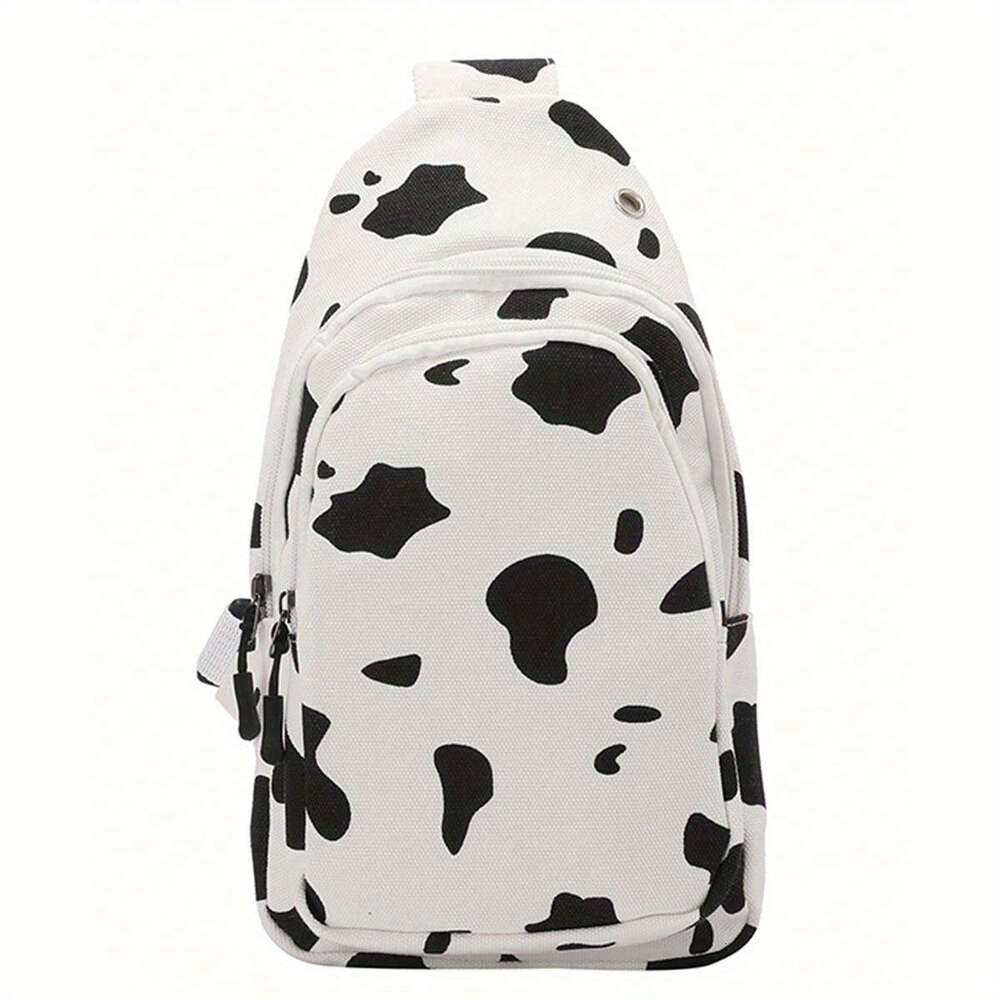 Chic Cow Print Canvas Sg Bag - Cute Cartoon Crossbody Chest Pack Women, Perfect for Outdoor Sports & Travel
