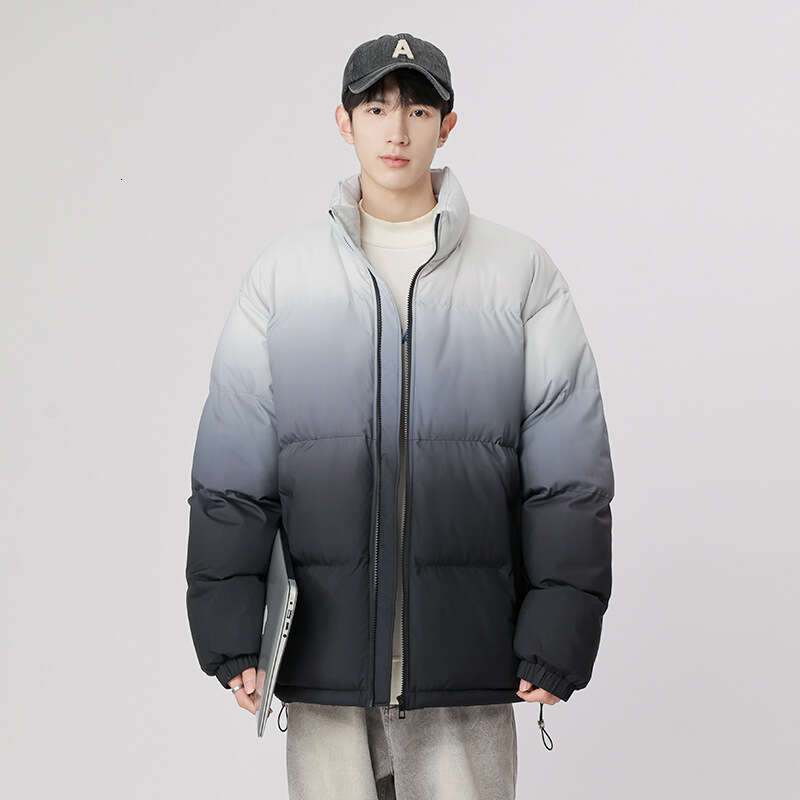 Cotton Men, Autumn Winter New Trendy Brand, Thick And Loose Standing Collar, Warm Jacket, Anti Cold Gradient Cotton Jacket For Men