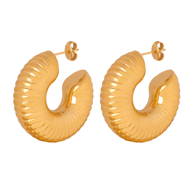 Hoop Earrings For Women Stainless Steel Plated 18K Gold Letter C Shape Vintage Earrings Trending Fashion Accessories Jewelry Ladies
