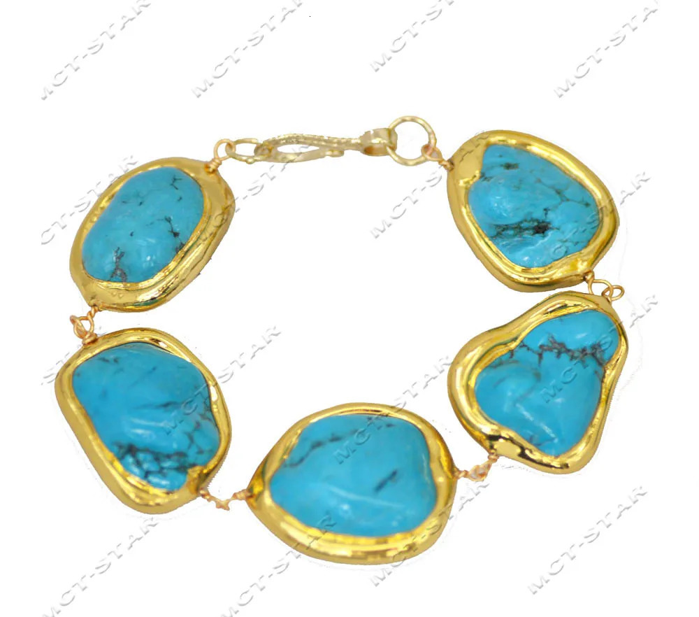 Z13015 set large 34mm Baroque blue gold-plated rough stone turquoise necklace bracelet earrings 241115