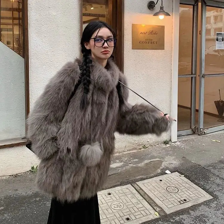 Fur House Womens Milk Ball Style Coat Youthful and Versatile Showing Off Thinness 241115