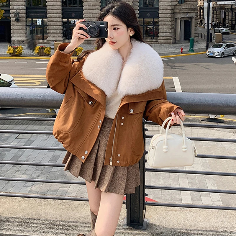 2024 Winter Puffer Jacket Women Short Real Fur Leisure Time Warm 90 White Duck Down Coat Female Parkas Waterproof 241115