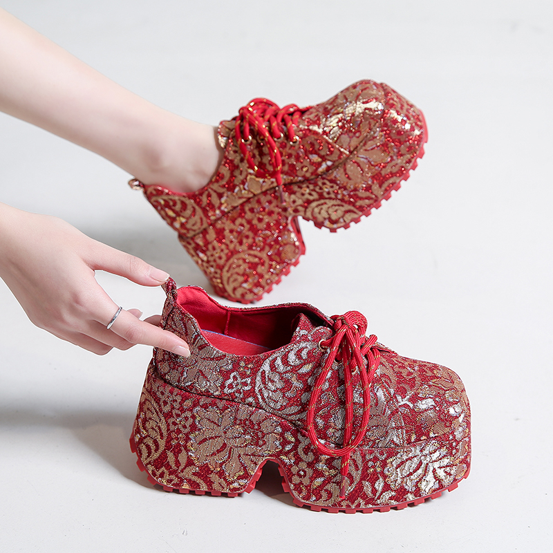 Luxury Designer Red Banquet Shoes 9CM Thick soled Women's Height Boosting Shoes Fashionable Shining Casual Shoes Comfortable Trendy Single Shoes